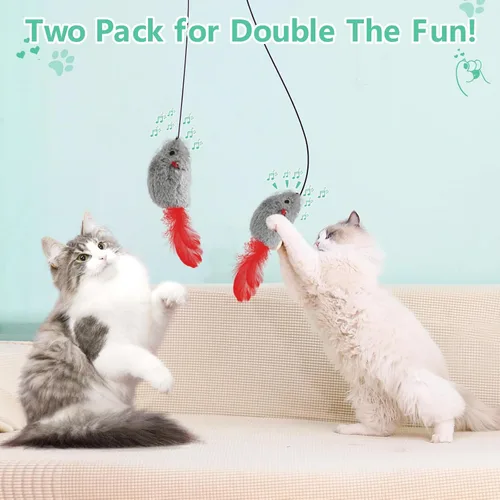 Miniatura 6 de FYNIGO Juguetes para gatos, paquete de 2 juguetes para gatos colgantes en la puerta con sonido chirriante, no requiere baterías, juguetes
