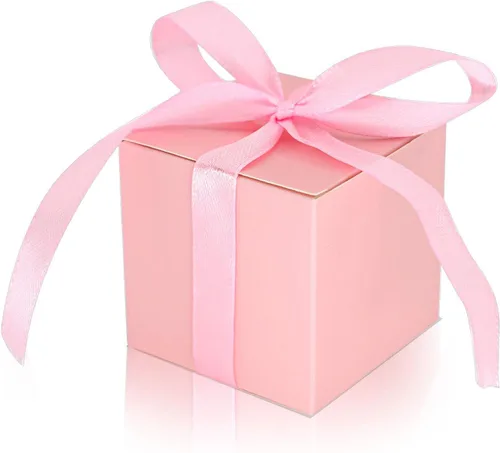 Miniatura 13 de KPOSIYA - 70 Cajas para recuerdos, 2x2x2 pulgadas, cajas de dulces rosas con lazos para decoraciones de boda, baby shower, suministros para fiestas