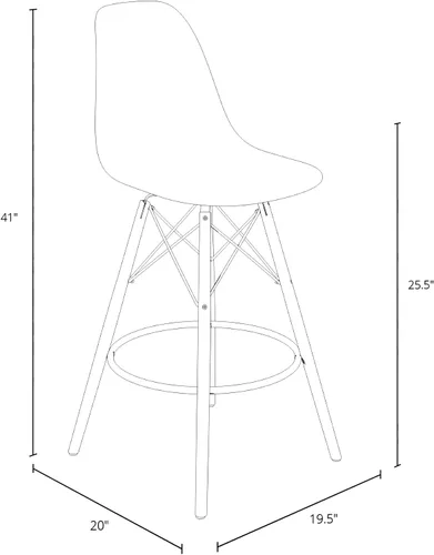 Miniatura 2 de Inmod Taburete de plástico moldeado con patas de madera, juego de 2, color rojo mate, taburetes de concha sin brazos DSW modernos de mediados