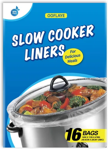 16 forros para olla de cocción lenta, tamaño pequeño (11 x 16 pulgadas), bolsas de cocina desechables para cocina de 1 a 3 cuartos de galón, seguras