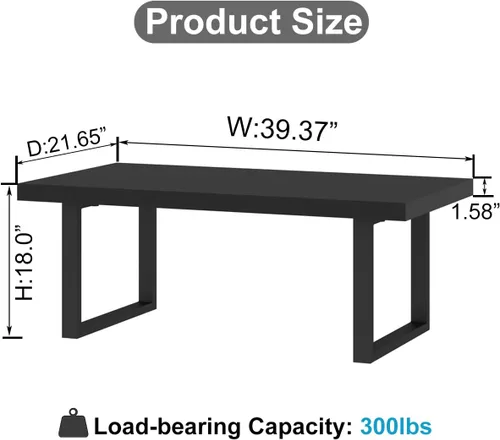 Miniatura 2 de Mesa de café IBF negra, mesa de centro minimalista industrial de madera, mesa moderna y simple rectangular para sala de estar, mesa de café y cóctel
