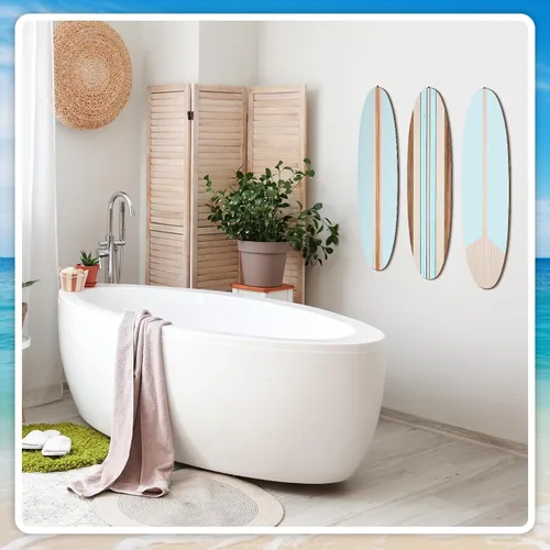 Miniatura 4 de Gerrii 3 piezas de decoración de pared de tabla de surf de 23.6 x 5.4 pulgadas, decoración estética grande de madera bonita tropical playa arte
