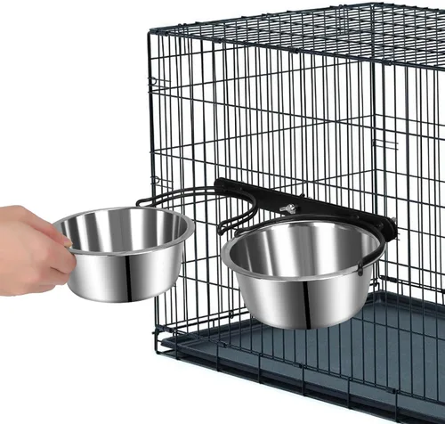 Miniatura 2 de Tazón de Agua para Jaula de Perro Sin Derrames, ShineMe Juego de Tazones de Comida y Agua para Perro Montables, Tazones de Alimentación Colgantes