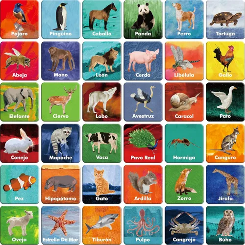 Hebayy Juego de 36 pares de animales a juego, 72 tarjetas didácticas en español, 36 diseños, tarjetas de memoria, juguetes educativos de aprendizaje