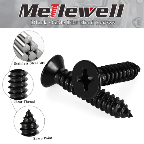 Miniatura 2 de Mellewell Tornillos de chapa metálica de cabeza plana #4 x 1, tornillos para madera, acabado negro, acero inoxidable 18-8, autoroscantes, 100