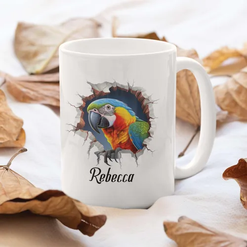 Miniatura 3 de Tazas de café blancas coloridas personalizadas de loro de 11 oz 15 onzas regalo para los amantes de los loros, regalos de taza de viaje de loro