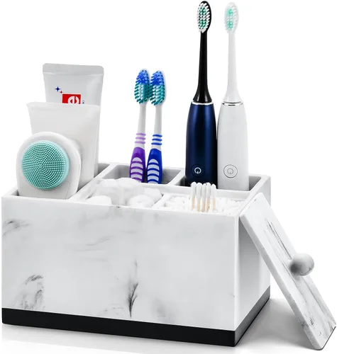 Miniatura 11 de VITVITI Portacepillos de dientes para baño, organizador de baño, encimera de baño, 5 compartimentos, accesorios de baño, almacenamiento para pasta