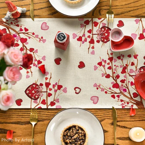 Miniatura 7 de Artoid Mode Camino de mesa de San Valentín con diseño de corazón a rayas, decoración de mesa de comedor para decoración de fiesta del hogar, 13 x 72