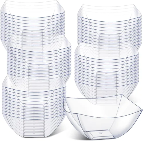 Tanlade 50 Cuencos Cuadrados de Plástico para Servir Desechables Cuencos para Aperitivos Ensalada Recipientes Pequeños para Fiestas Barra de Dulces