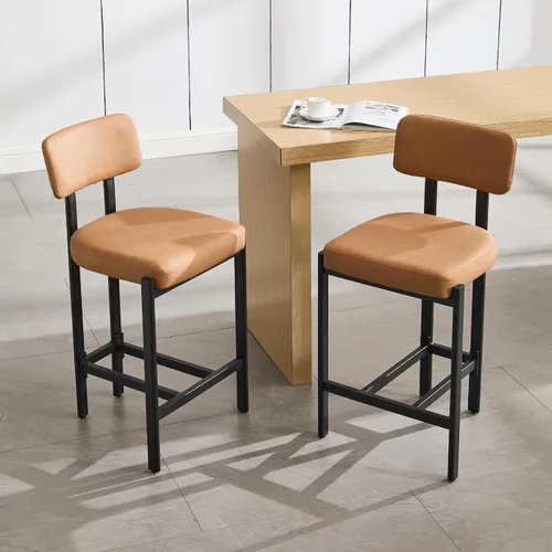 Miniatura 8 de DUOMAY Juego de 2 taburetes modernos de piel sintética, tapizados de 26 pulgadas de altura de asiento bajos con patas de metal negro, taburetes