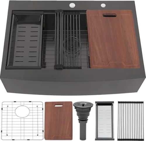 Miniatura 11 de 22x18 Pulgadas Fregadero de Cocina Gunmetal Negro de Montaje Superior, Fregadero de Barra de Cocina RV de 16 Calibre, Fregadero de Barra Húmeda