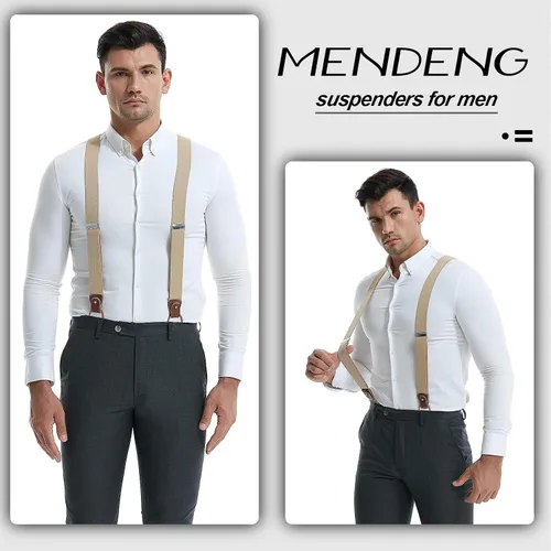 Miniatura 36 de MENDENG Tirantes de gancho giratorio de bronce vintage con 4 tirantes ajustables para hombre