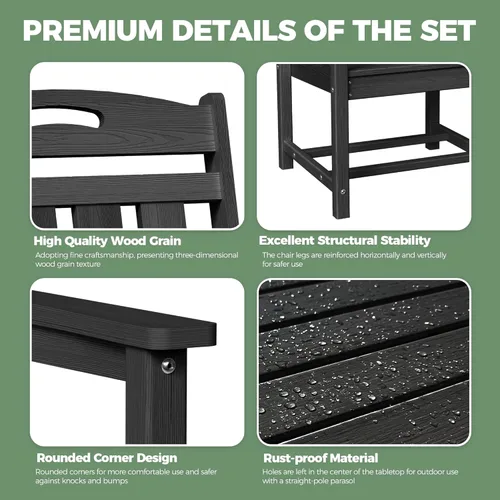 Miniatura 6 de HDPE - Juego de comedor al aire libre, mesa y sillas de patio, mesa exterior de 7 piezas y 6 sillas, agujero para sombrilla de 2 pulgadas, muebles