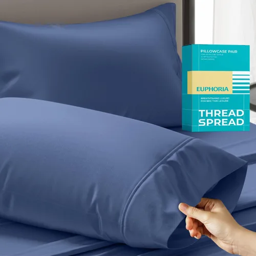 Miniatura 16 de THREAD SPREAD Fundas de almohada 100 % de algodón egipcio, fundas de almohada de 800 hilos, tamaño Queen / estándar, paquete de 2 unidades, suaves