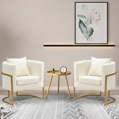 Miniatura 21 de Silla de Acento Moderna de Terciopelo, Sillón Tapizado Tipo Barril de Mediados de Siglo con Almohada para Sala de Estar, Cómoda Silla Individual