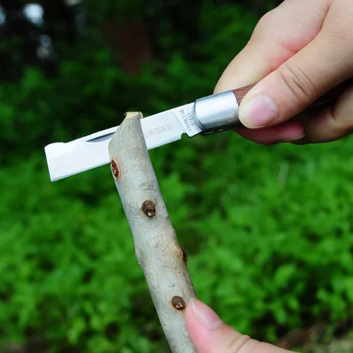 Miniatura 5 de Cuchillo de poda e injerto, herramienta de brotes de jardín de acero inoxidable, herramienta de corte múltiple de bolsillo plegable para deshierbar