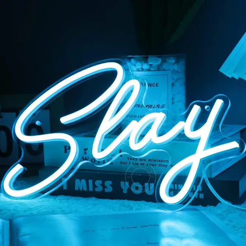 Miniatura 7 de SYLHOME Slay - Letrero de luz LED de neón azul genial para niños y niñas, para dormitorio, juegos, sala de juegos, escritorio, decoración de pared