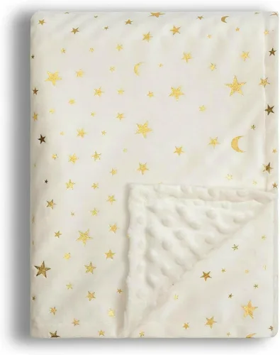 Manta para bebé para niños y niñas, de tela suave de visón con doble capa, reverso punteado con estrellas y luna, manta receptora de 30 x 40 Beige