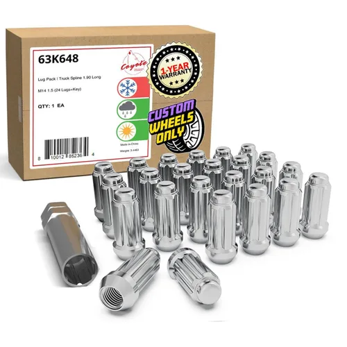 Wheel Accessories Parts 24 tuercas de rosca M14x1.5 14x1.5 de 2.00 pulgadas de largo, cromadas, 6 ranuras, para Chevy Silverado 1500 Ford F-150 GMC
