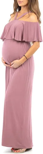 Miniatura 3 de Mother Bee Maternity - Vestido de maternidad con volantes y hombros descubiertos