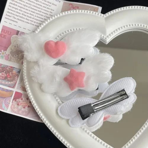 Miniatura 3 de 4 pares de pinzas de pelo de alas de ángel de felpa, pinzas para el cabello con lindo corazón, pasadores kawaii, horquillas para el cabello