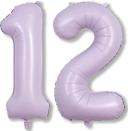 Globos morado pastel de número 12, 40 pulgadas, globos gigantes de aluminio, de mylar, número 1 y 2, para niñas de 12 años, globos lilas para
