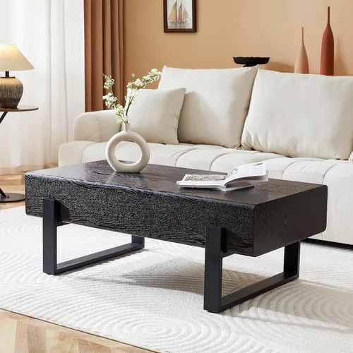 Miniatura 7 de LKTART Mesa de centro rectangular de 47 pulgadas para sala de estar, superficie con patrón de mármol, patas de metal estables para mesa de té