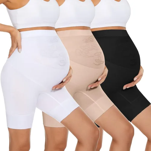 Ropa interior de maternidad sobre el vientre, cintura alta para mujer, a medio muslo para embarazo, sin costuras, pantalones cortos para debajo de