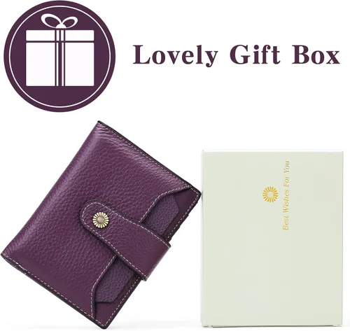 Miniatura 6 de FALAN MULE - Cartera de cuero auténtico para mujer, pequeña plegable , compacta, con interferencia de radiofrecuencia (RFID)