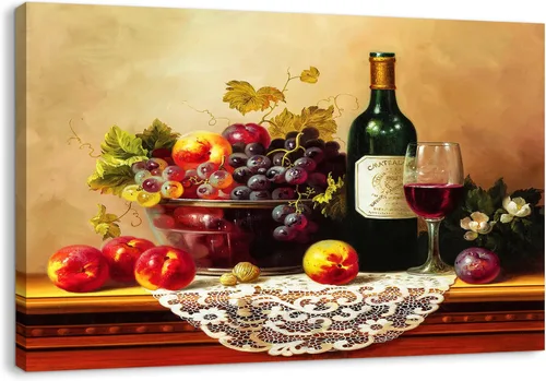 Lienzo estirado de vino retro para decoración del hogar y cocina, frutas vibrantes, reproducción de obras de arte vintage para dormitorio, galería,
