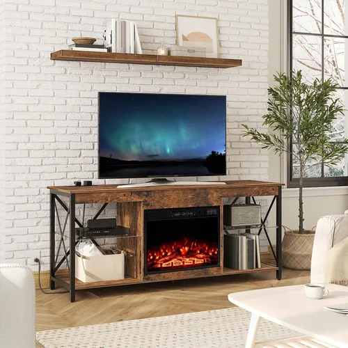 Miniatura 9 de COSTWAY Inserto de chimenea eléctrica de 23 pulgadas, calentador de chimenea de 750 W/1500 W con control remoto, color y brillo de llama ajustables