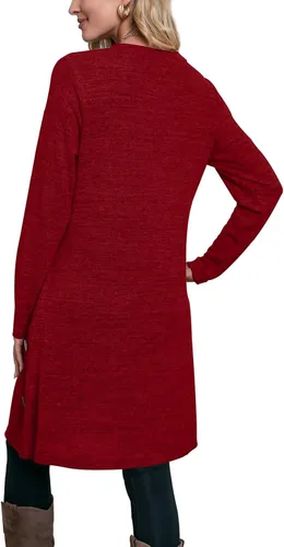 Miniatura 5 de OFEEFAN - Vestido de invierno con manga larga, bolsillos y botones laterales para mujer