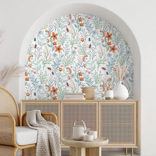 Miniatura 5 de VEELIKE Papel tapiz floral de escarabajos azules y naranjas para cuarto de bebé, baño, 17.7 x 354 pulgadas, autoadhesivo, extraíble, botánico, papel