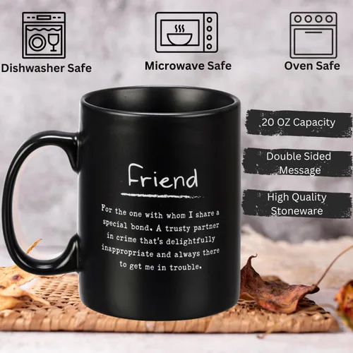 Miniatura 3 de Caja de regalo de taza de café con texto en inglés "Friends are the Family We Choose", taza de cerámica negra de 20 onzas, cuchara de acero