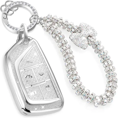 Miniatura 38 de para llavero de Cadillac con funda de TPU con superficie granulada y cuerda trenzada metálica, funda de llavero mejorada para 2020 en adelante CT4
