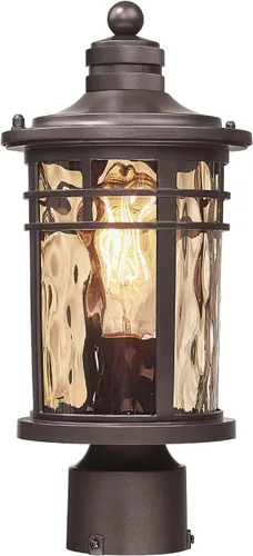 Darkaway Luz de poste al aire libre, lámpara de poste de luz, carcasa de aluminio impermeable con vidrio ondulado ámbar para entrada de camino de