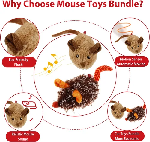 Miniatura 3 de Gigwi Paquete de juguetes interactivos para gatos, mouse móvil automático, juguetes electrónicos para gatos de interior, juguete de caza de ratones