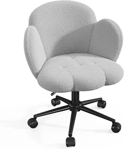 Miniatura 10 de Homkdom Silla de escritorio con ruedas, silla de tocador con respaldo, silla tapizada para oficina en casa, altura ajustable, sillas de tareas
