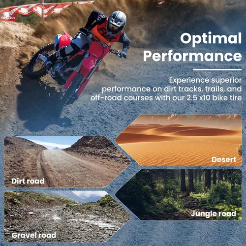 Miniatura 7 de Neumático de motocross 2.50-10, neumático todoterreno de 2.5-10 pulgadas y tubo interior para moto de cross con borde de 10 pulgadas, compatible
