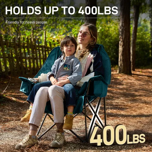 Miniatura 7 de EVER ADVANCED Silla de campamento XL con cojín desmontable, silla de malla para adultos, plegable, de gran tamaño, con bolsillo de malla enfriadora