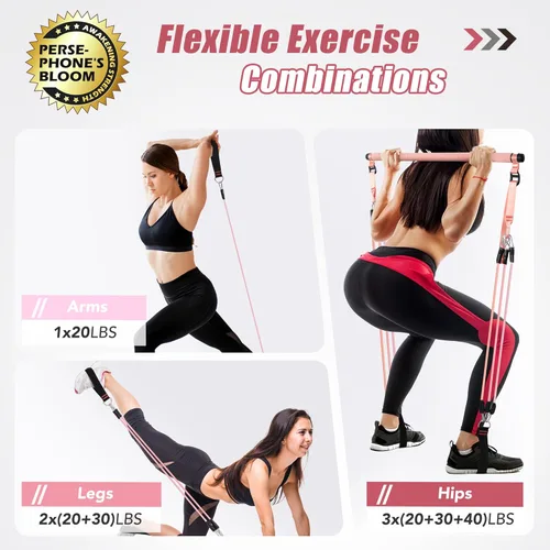 Miniatura 2 de Upgraded Pilates Bar Kit with Resistance Bands Natural Latex for Women & Men, Heavy-Duty Stainless Steel Multifunctional Yoga Pilates Stick for Home