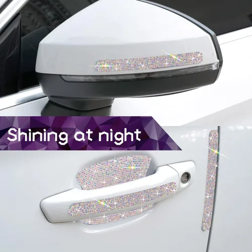 Miniatura 2 de Paquete de 10 calcomanías reflectantes para manija de puerta con diamantes de imitación para automóvil, universal, espejo retrovisor lateral