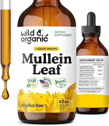 Wild & Organic Gotas de gordolobo para pulmones - Limpieza y desintoxicación de hierbas - Extracto líquido de hoja de gordolobo para pulmones con