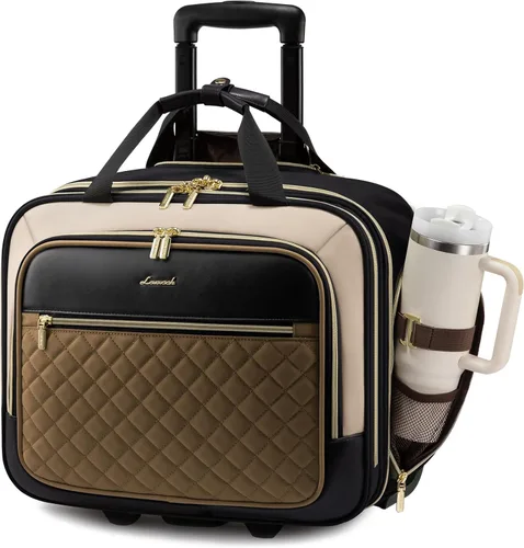 Miniatura 10 de LOVEVOOK Bolso para portátil rodante para mujer, maletín con ruedas de 17.3 pulgadas, equipaje de mano blando para debajo del asiento, artículo
