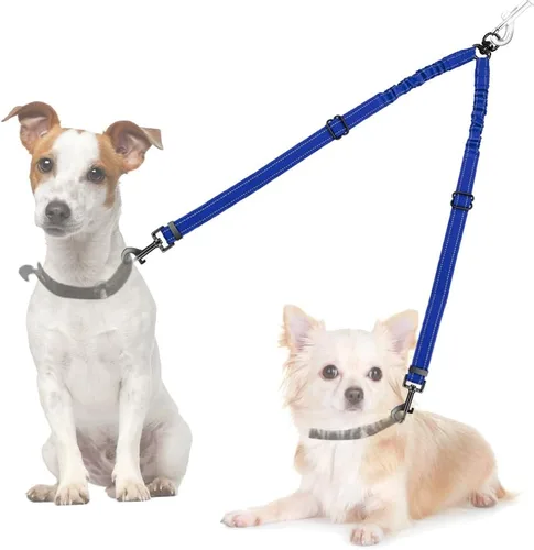 Miniatura 13 de AUTOWT Correa doble para perros, sin enredos, rotación giratoria de 360°, reflectante, con extensión de bungee, divisor para dos perros, cómoda
