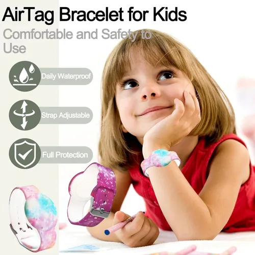 Miniatura 2 de Paquete de 2 pulseras impermeables AirTag para niños, pulsera impresa oculta para Apple AirTag, funda de silicona para AirTag y rastreador