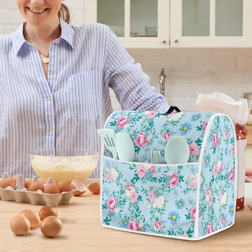 Miniatura 4 de Piezas de mezclador floral, funda para batidora de cocina con patrón de margaritas azules con mango superior portátil, lavable a máquina, accesorios