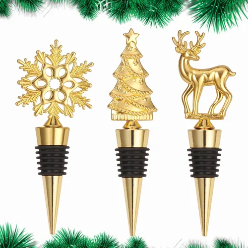 Tapón para botella de vino, 3 piezas de árbol de copo de nieve de Navidad, ciervo, tapón decorativo para botella de vino, tapones de botella de vino