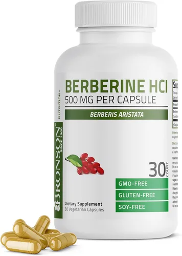 Bronson Berberina como berberina HCI Berberis Aristata 500mg por cápsula vegetariana sin OMG, 30 cápsulas vegetarianas