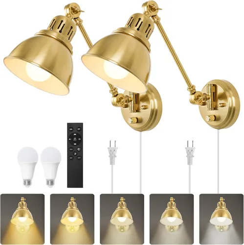 Miniatura 14 de GOODATE ENCOMLI - Juego de 2 apliques de pared enchufables con interruptor de encendido y apagado regulable, lámpara de pared con brazo oscilante